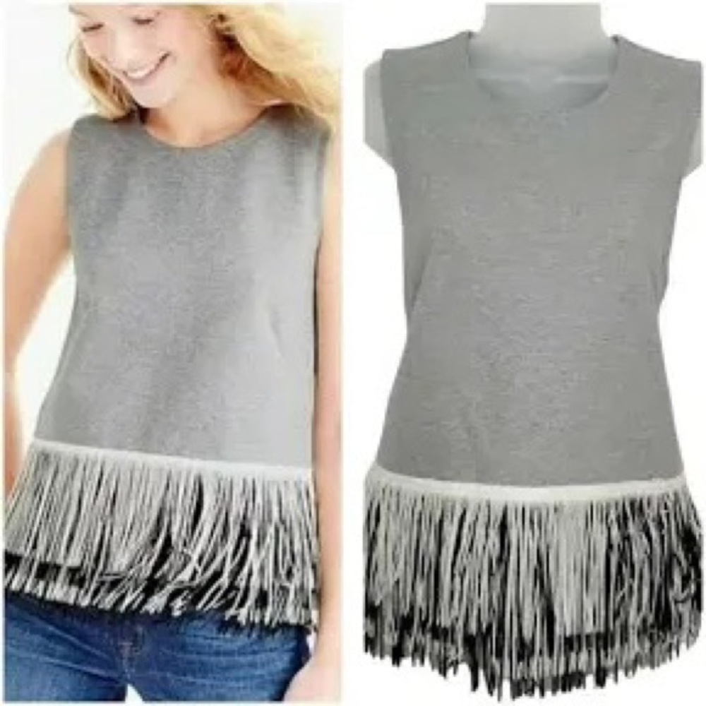 J. Crew Gray Sleeveless Fringe Hem Top